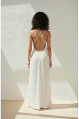 Crinkled Resort Maxi Dress in Ivory White - Back View