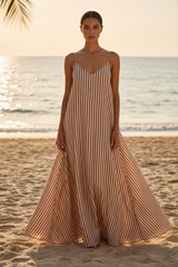 Warm Cocoa & Cream Stripe – Front Full-Body